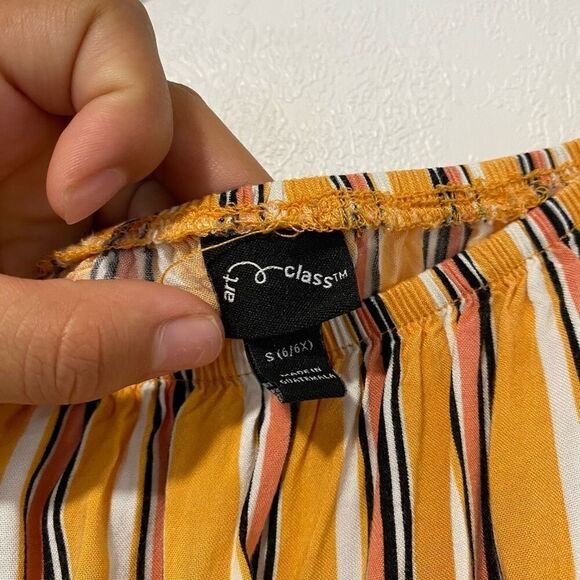 Art Class Girls Size S (6/6X) Yellow Striped Off-Shoulder Romper Dress - Picture 3 of 5